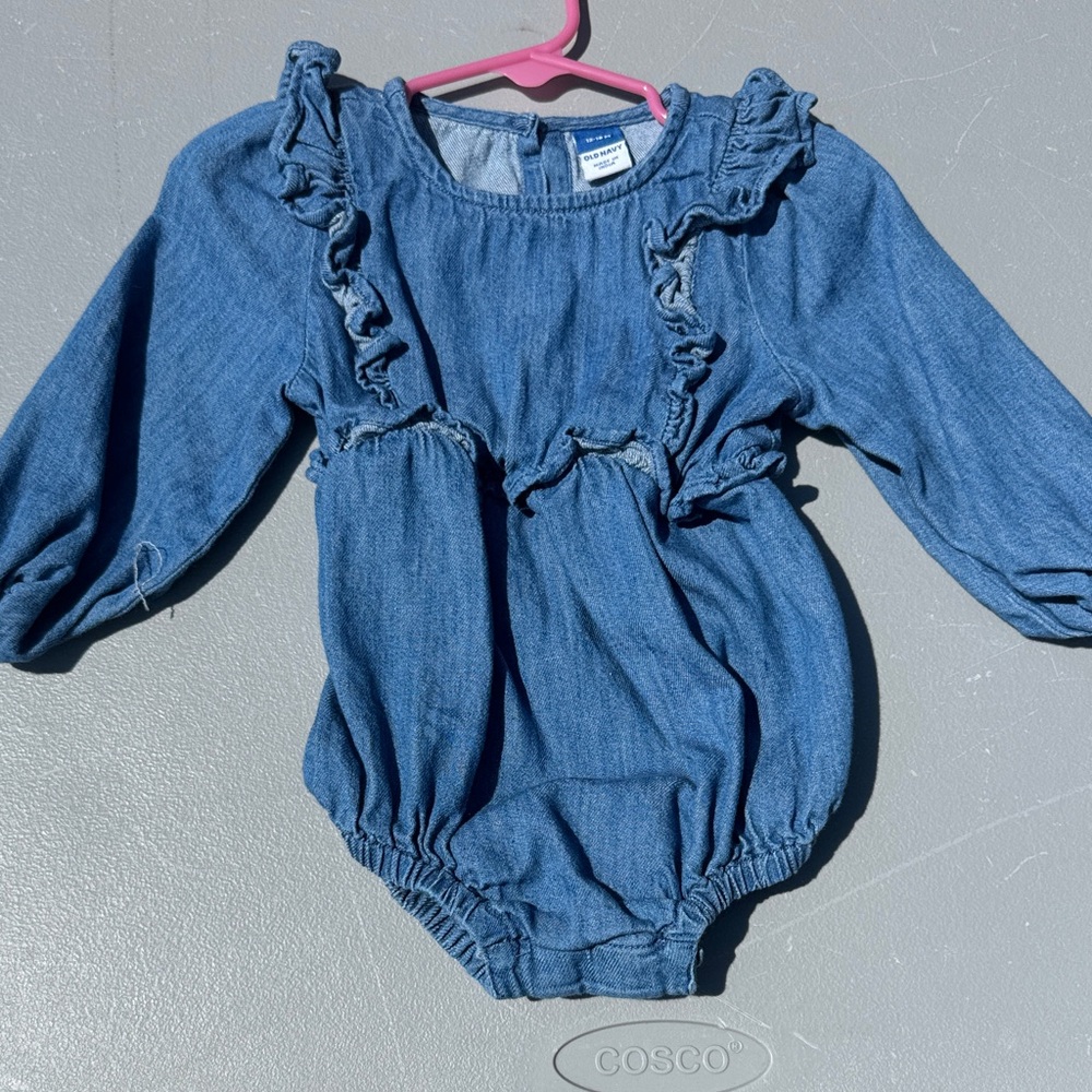 Old Navy Blue Denim Baby Romper with Ruffle Details